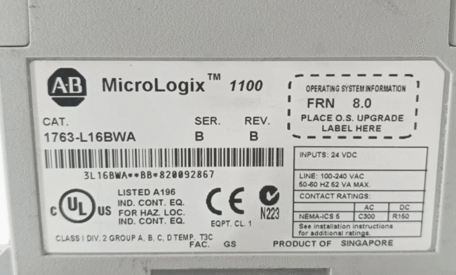 Allen Bradley 1763-L16BWA Micrologix 1100 PLC SER.B Product of Singapore. - Image 7